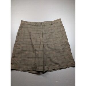 Walter Hagen Mens Plaid Golf Shorts W38 Polyester Spandex Tan Brown Orange
